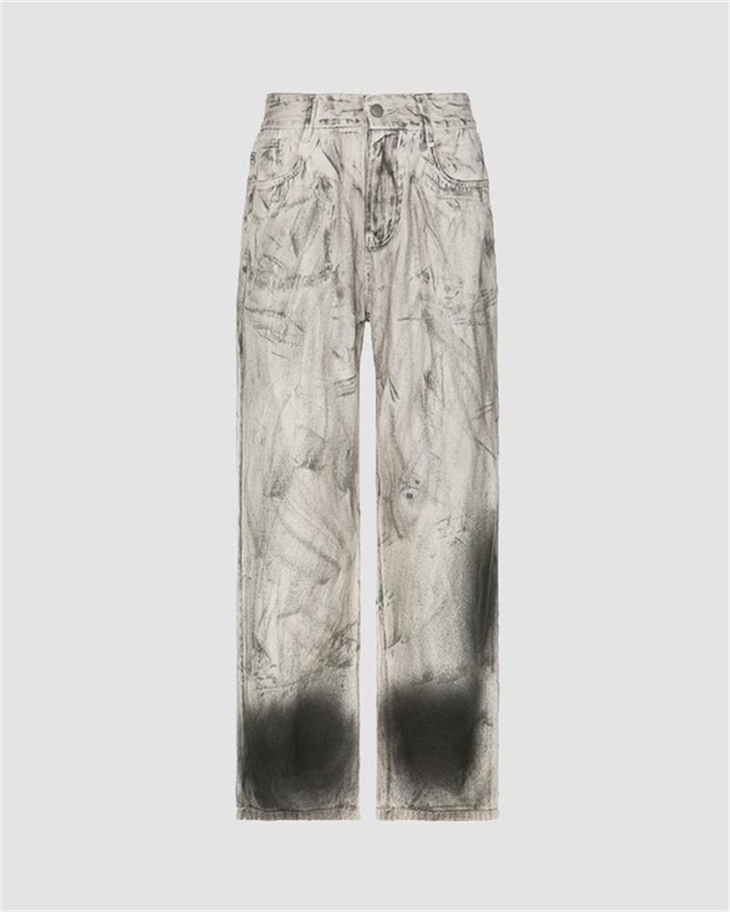 Street Graffiti Washed Baggy Jeans