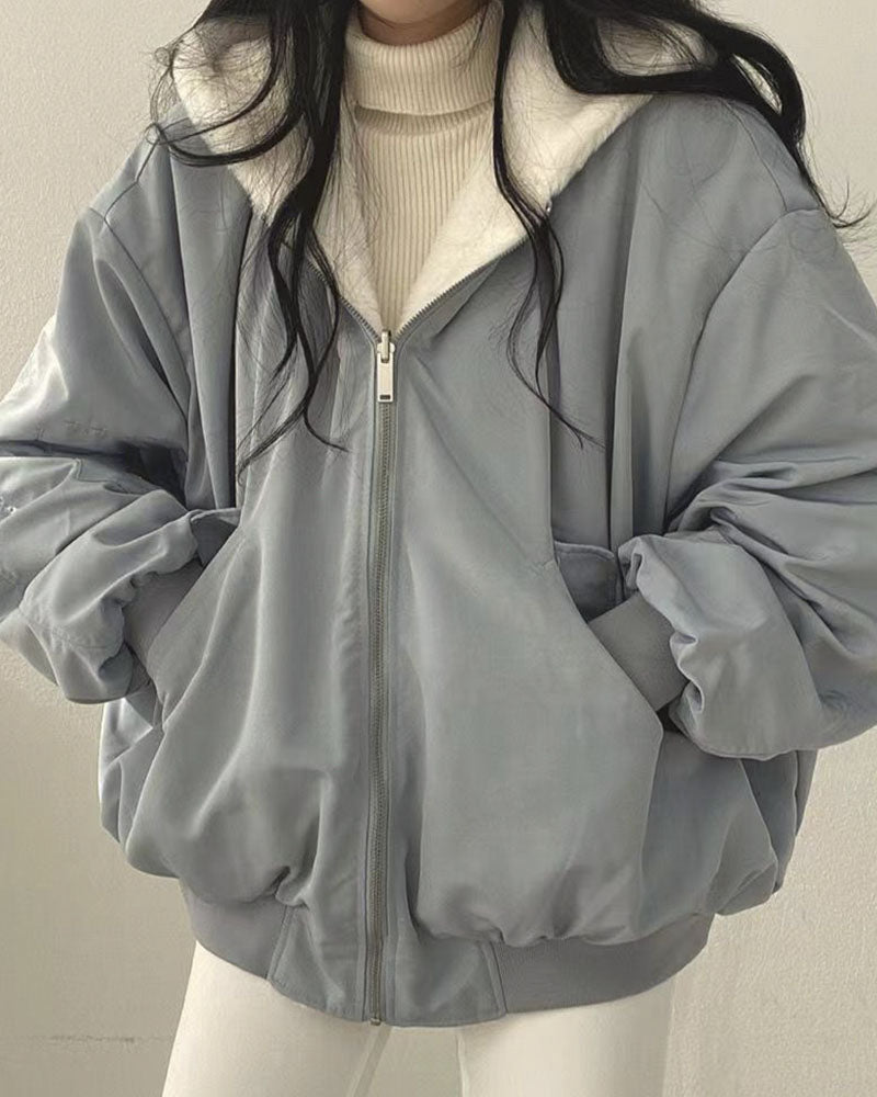 Reversible Oversize Fleece Zip Up Jacket