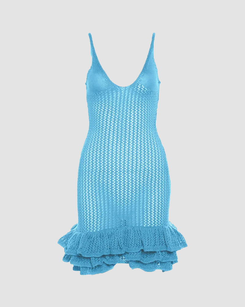 Ruffles Hem Crochet Cami Mini Dress