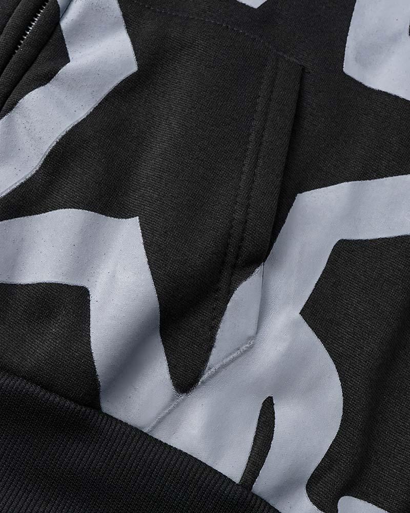 Star Crack Printed Zipper Hoodie