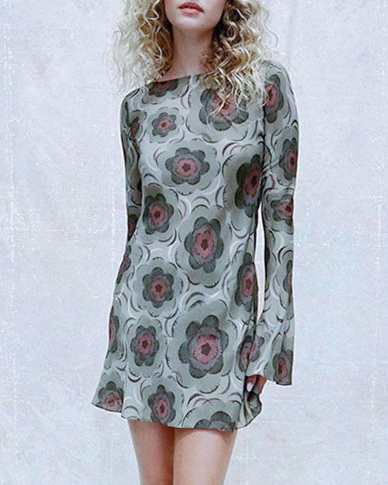 Long Sleeved Morning Glory Printed Dress