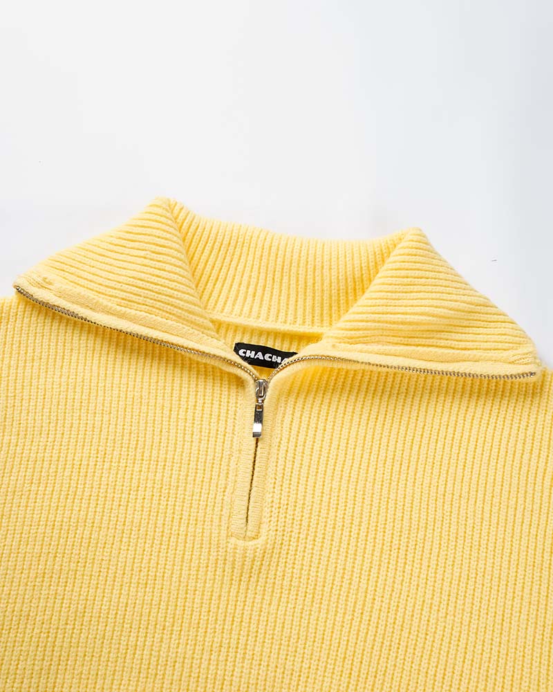 Glosst Ribbed Lapel Zip Sweater