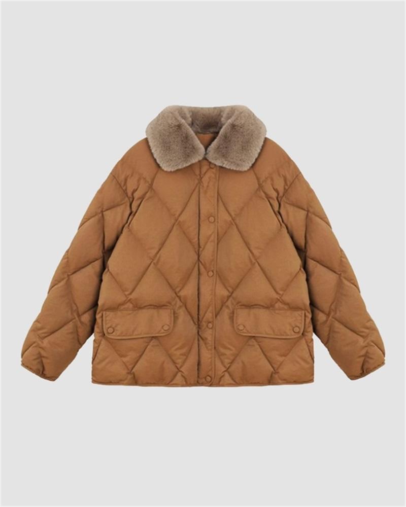 Argyle Quilted Reversible Fur Collar Jacket