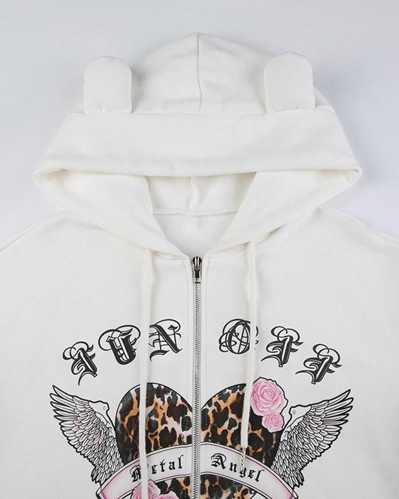 Bear Ear Heart Graphic Hoodie