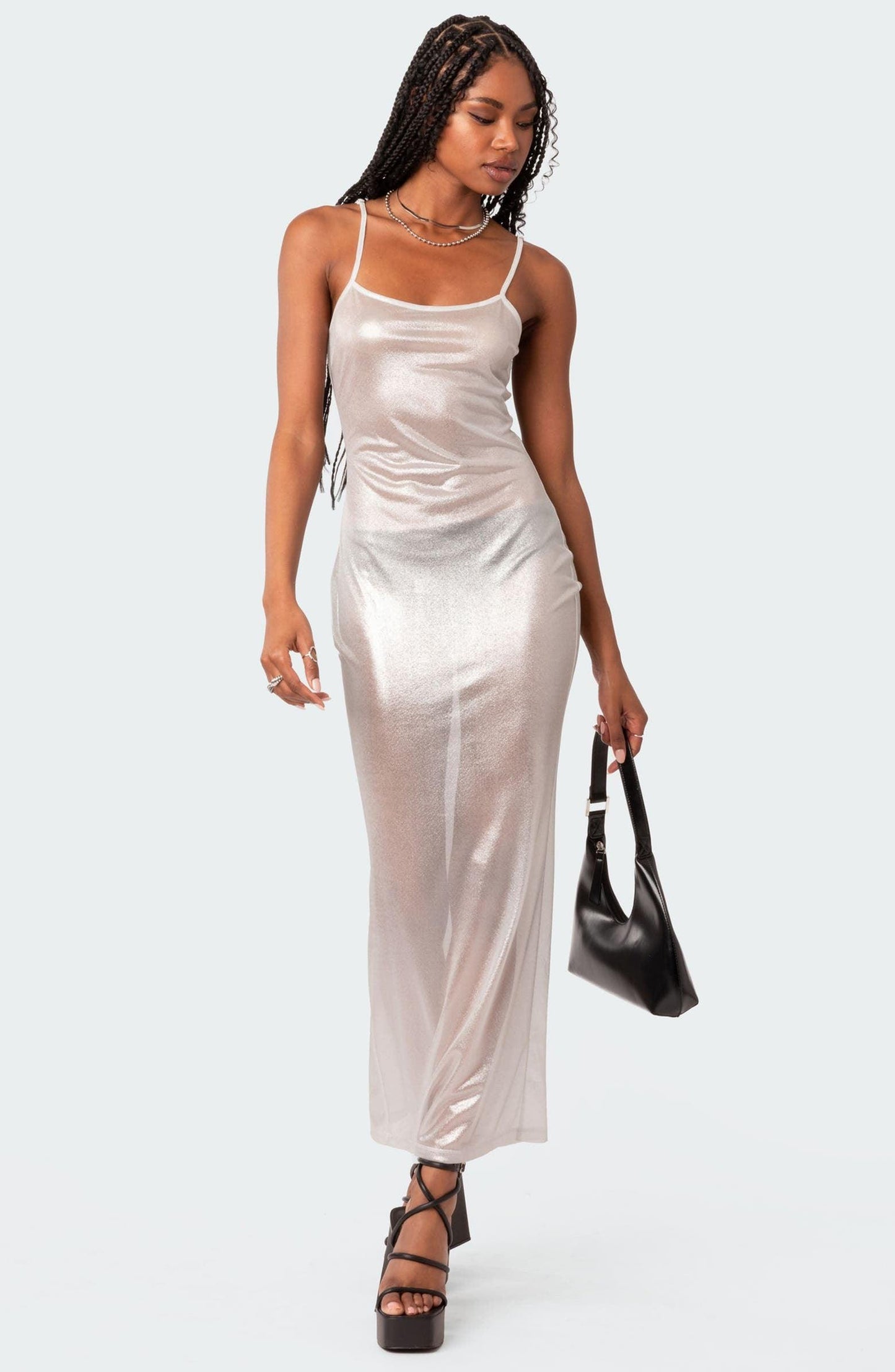 Focused On Me Sheer Metallic Maxi Dress