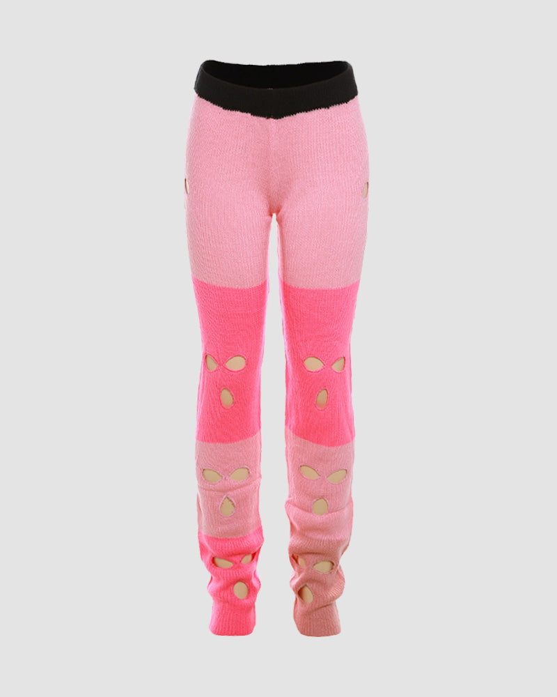 Candy Color Cut Out Knitted Pants