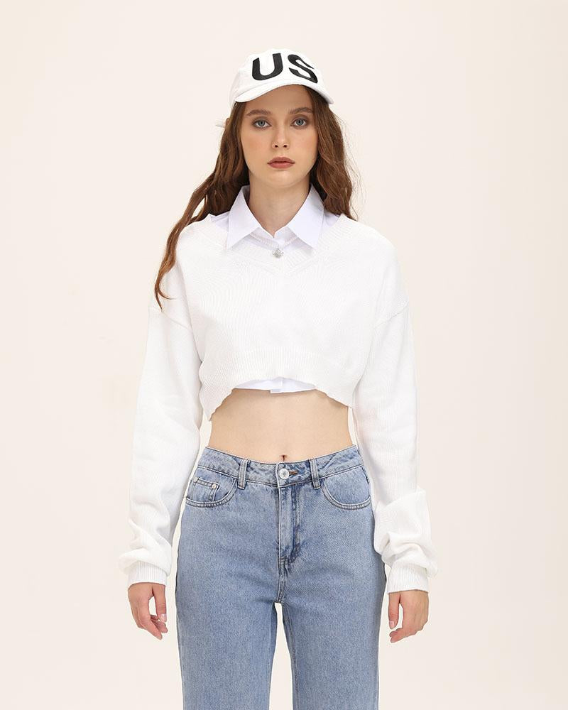 Tincture Cropped Knit Shirt Sweater