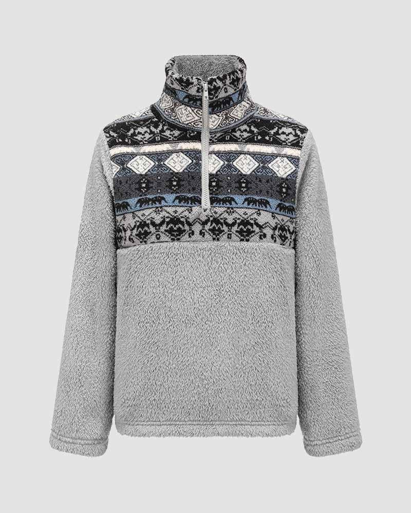 Gaiety Teddy Fuzz Tribal Polo Sweater