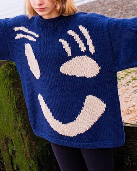 Multicolored Smiley Face Chunky Sweater