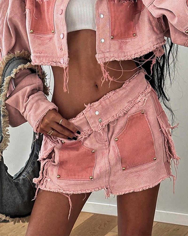 Pinky Patchwork Denim Skirt