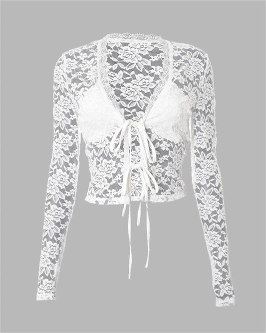 White Cut-Out Lace Cropped Top