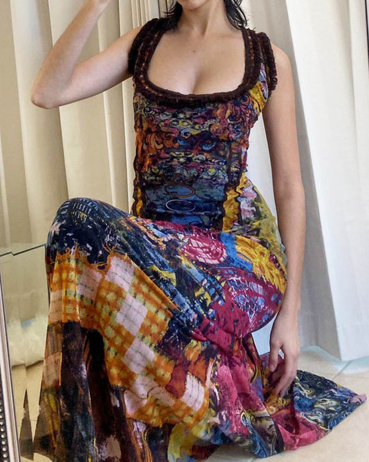 Abstract Print Design Maxi Dress