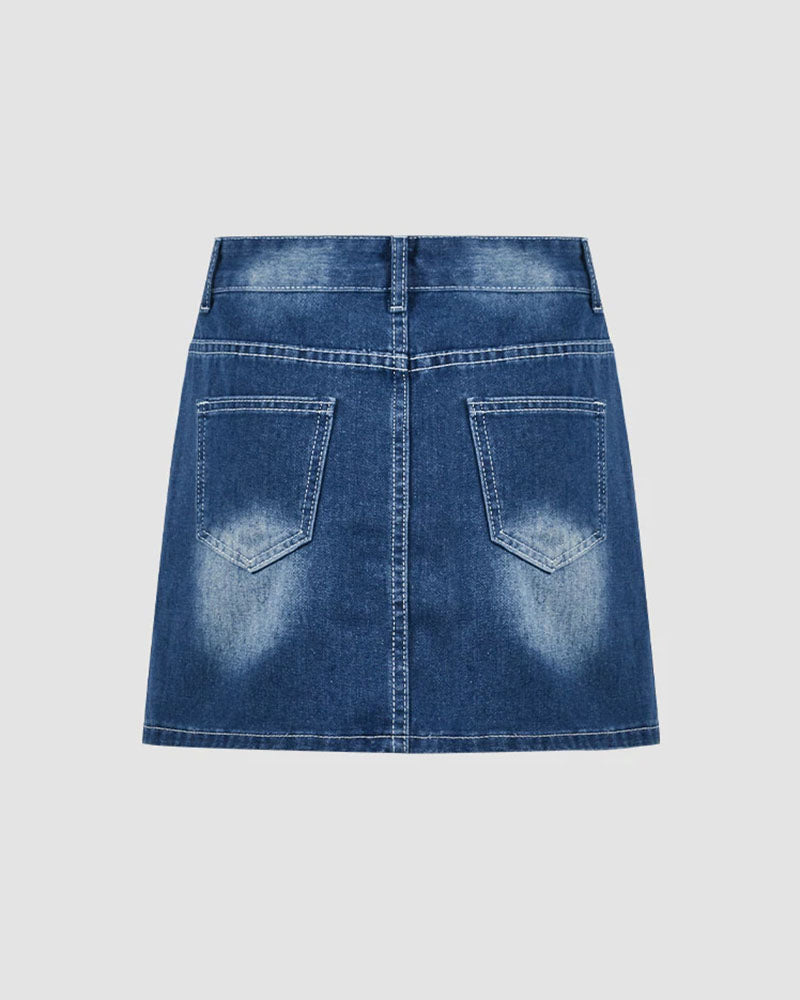 Butterfly Imprint Denim Skirt