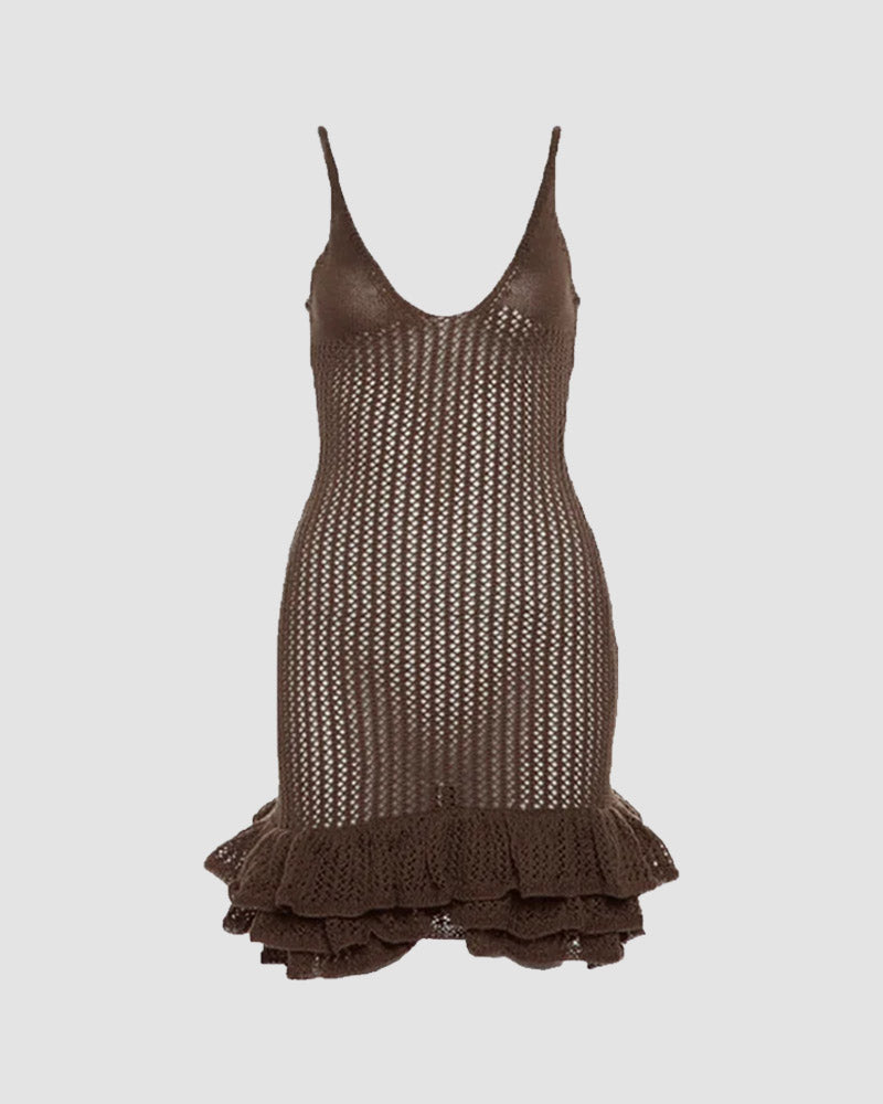 Ruffles Hem Crochet Cami Mini Dress