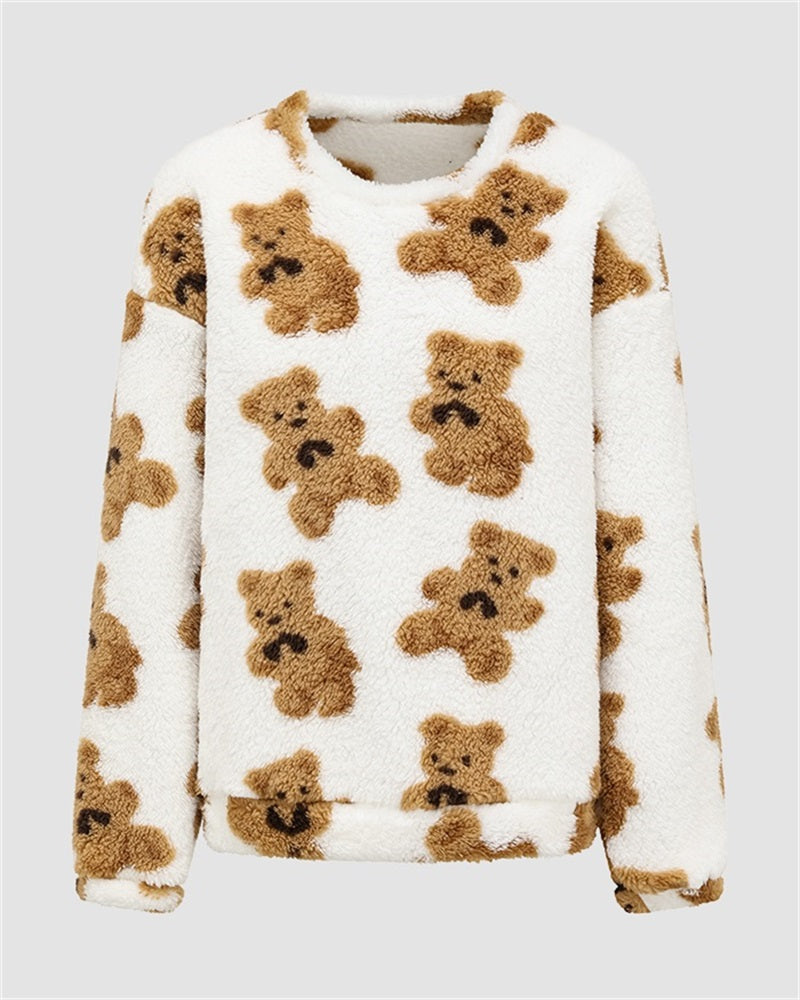 Teddy Bear Print Pullover Sweatshirt