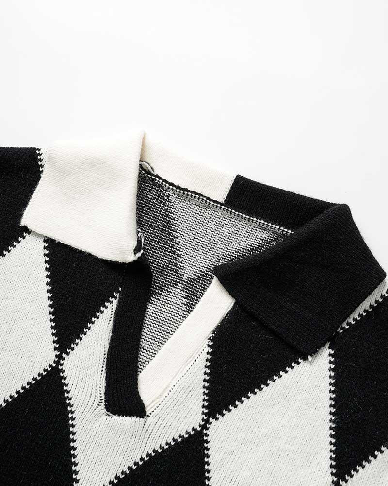 Saks Check Polo Fuzz Sweater