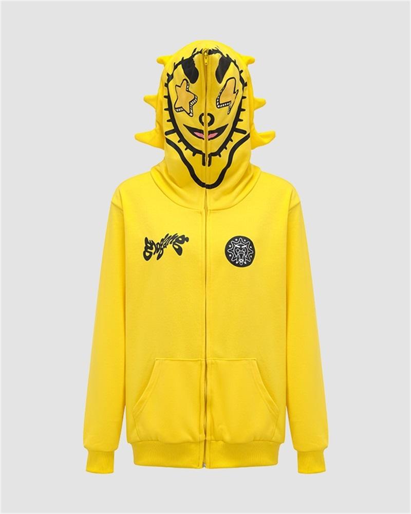 Funny Hood Face Print Zip Hoodie