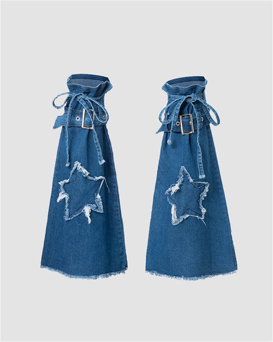 Distressed Midalam Denim Star Leg Warmers