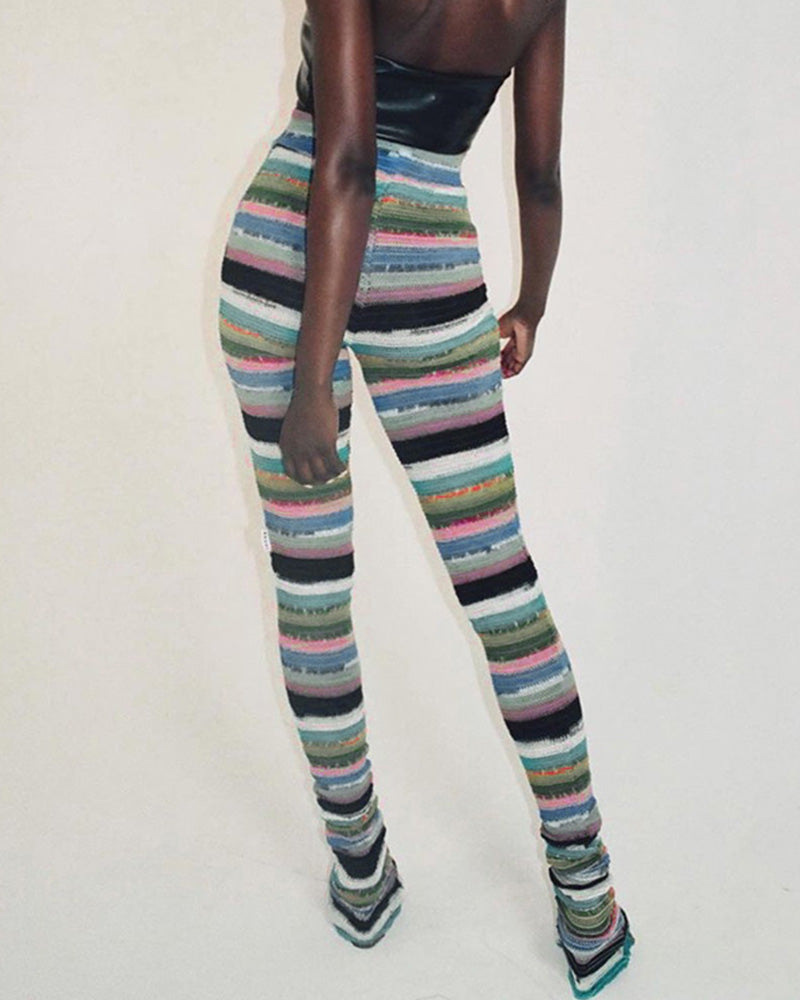 Teleport Ribbed Stripes Long Pants