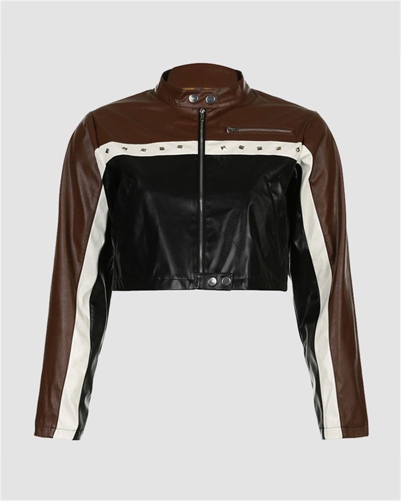 Street Style Motorcycle Style Rivet Zipper Jacket