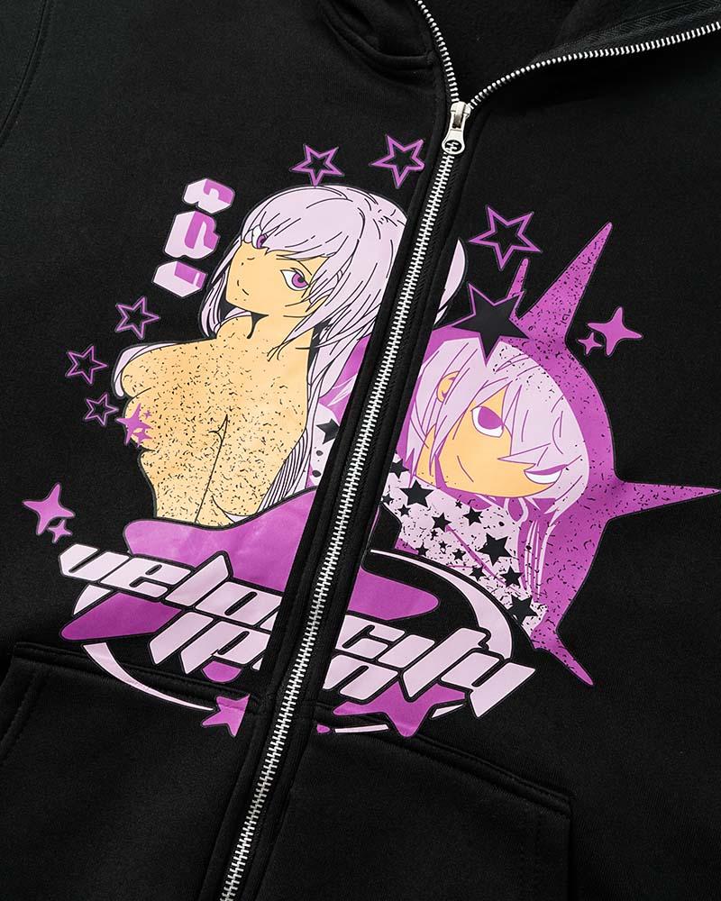 Cartoon Print Zip Up Hoodie