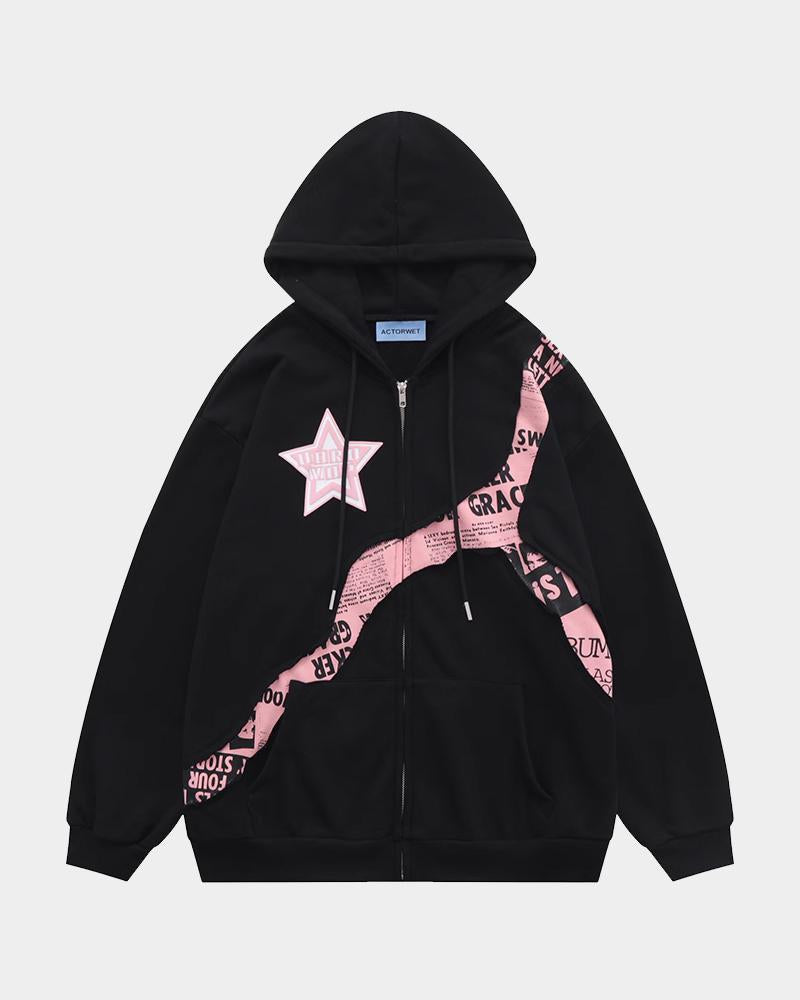 Escape From Earth Star Letter Retro Print Hoodie