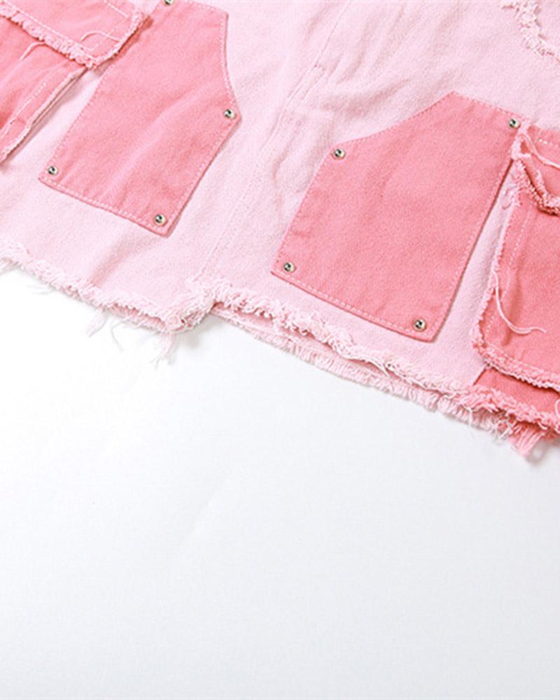 Pinky Patchwork Denim Skirt