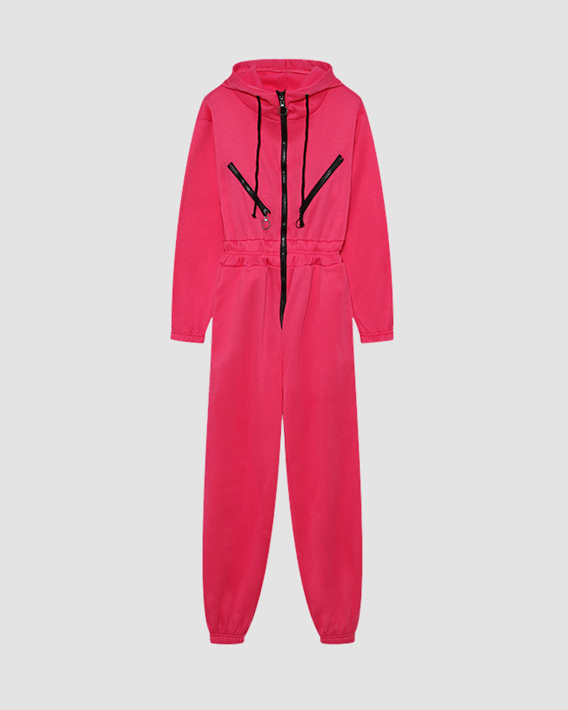 Zipper Hooded Sports Jumpsuit