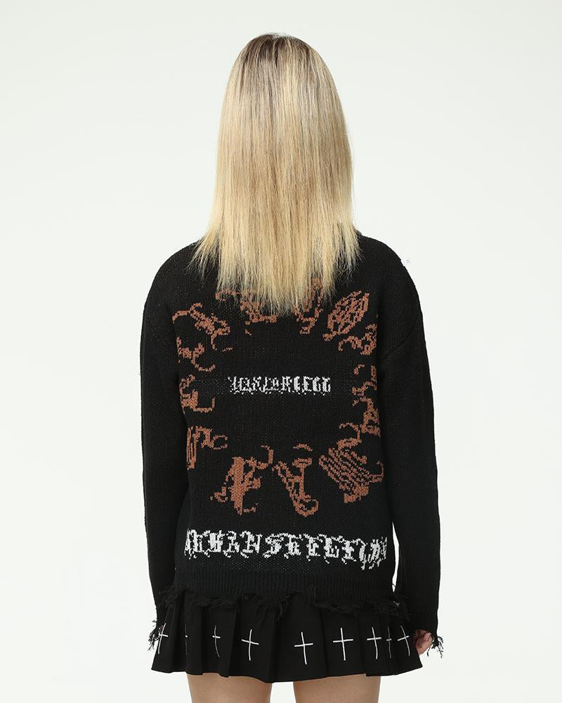 Caged Wings Distressed Oversized Jumper