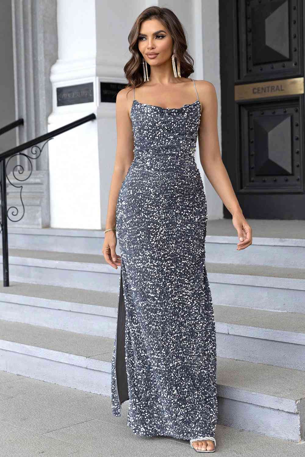 Starry Twilight Maxi Slit Glitter Dress