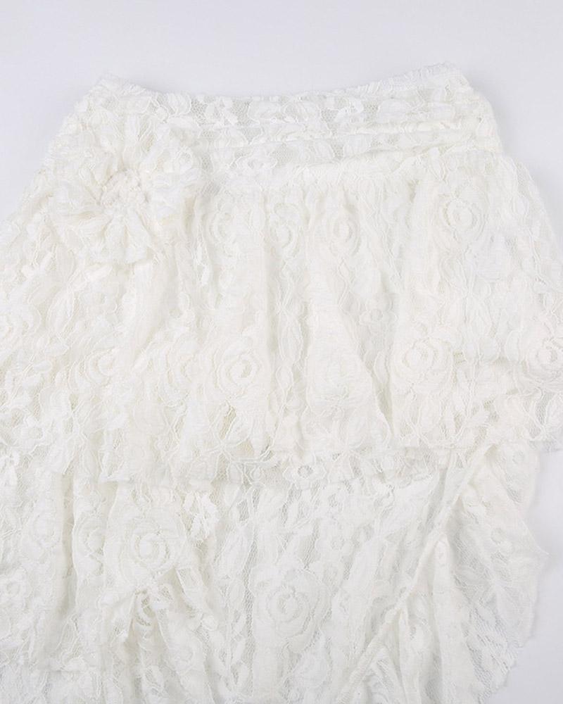 Lacerta Asymmetrical Ruffle Lace Skirt