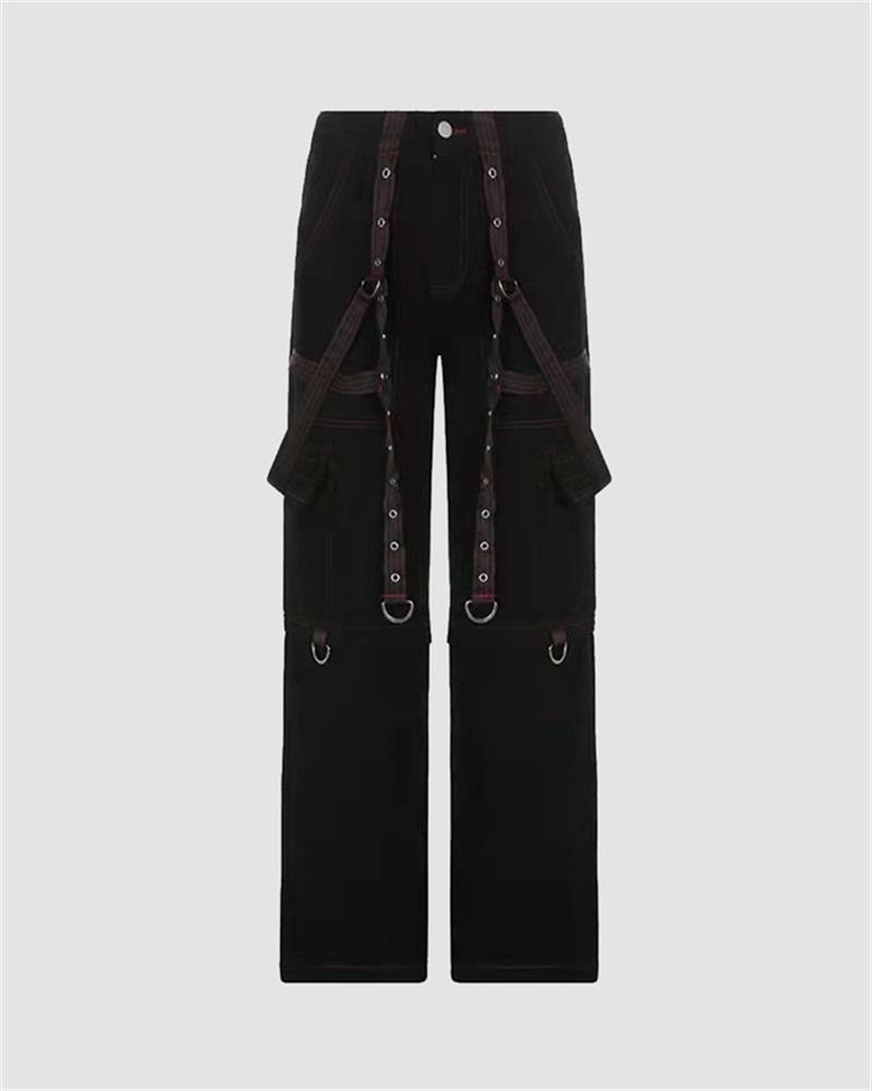 Vintage Chain Embellished Strap Cargo Pants