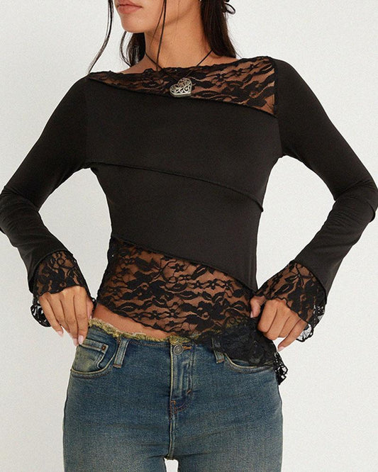 Lace Patchwork Long Sleeve T-Shirt