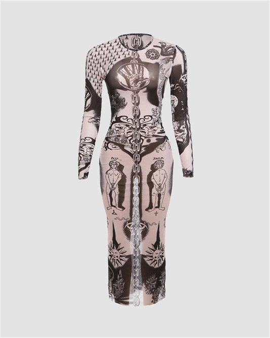 Totem Digital Print Long Dress