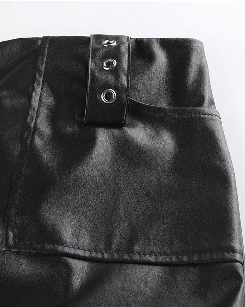 Belted Chic Pleather Lowrise Skirt