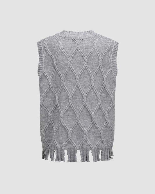 Hallow Eyes Cable Knit Distressed Sweater Vest