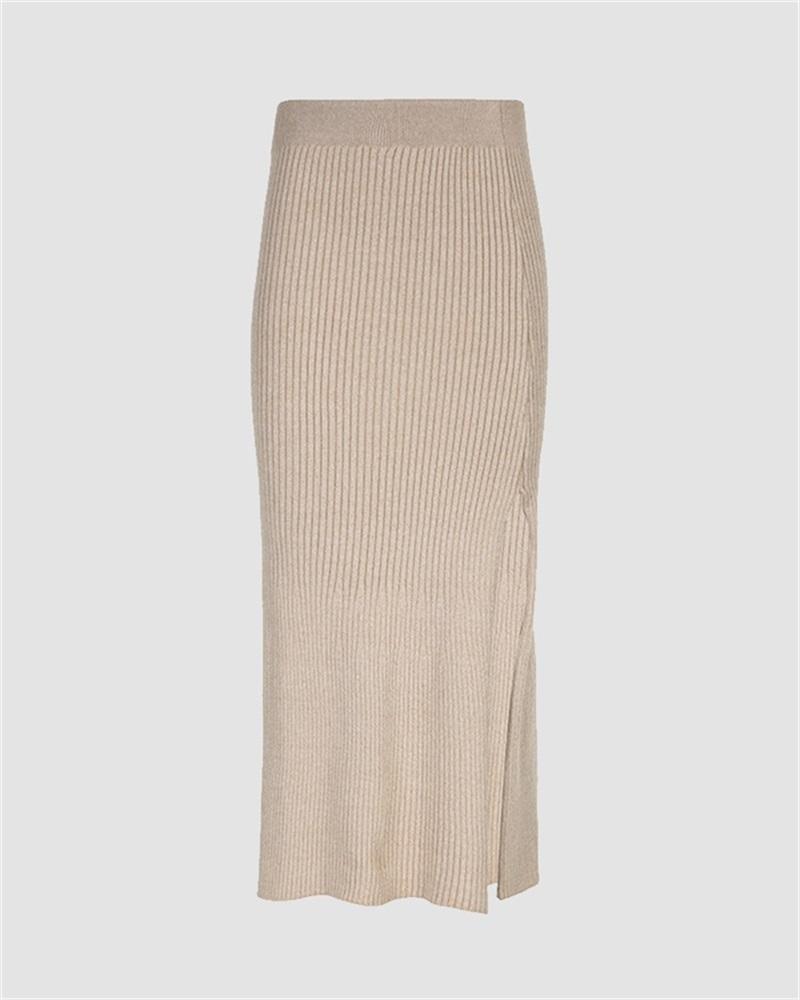 Side Slit Knitted Skirt