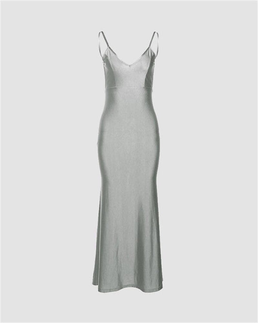 Liquid Metal Party V-Neck Strap Dress