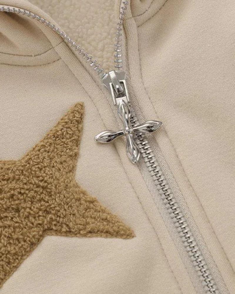 Star Embroidery Full Zip Hoodie