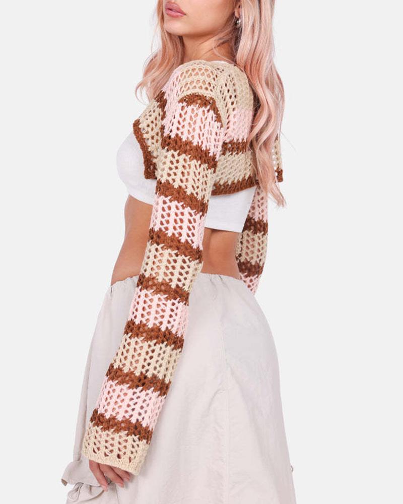 Pinky Circles Knitted Long-Sleeve Bolero