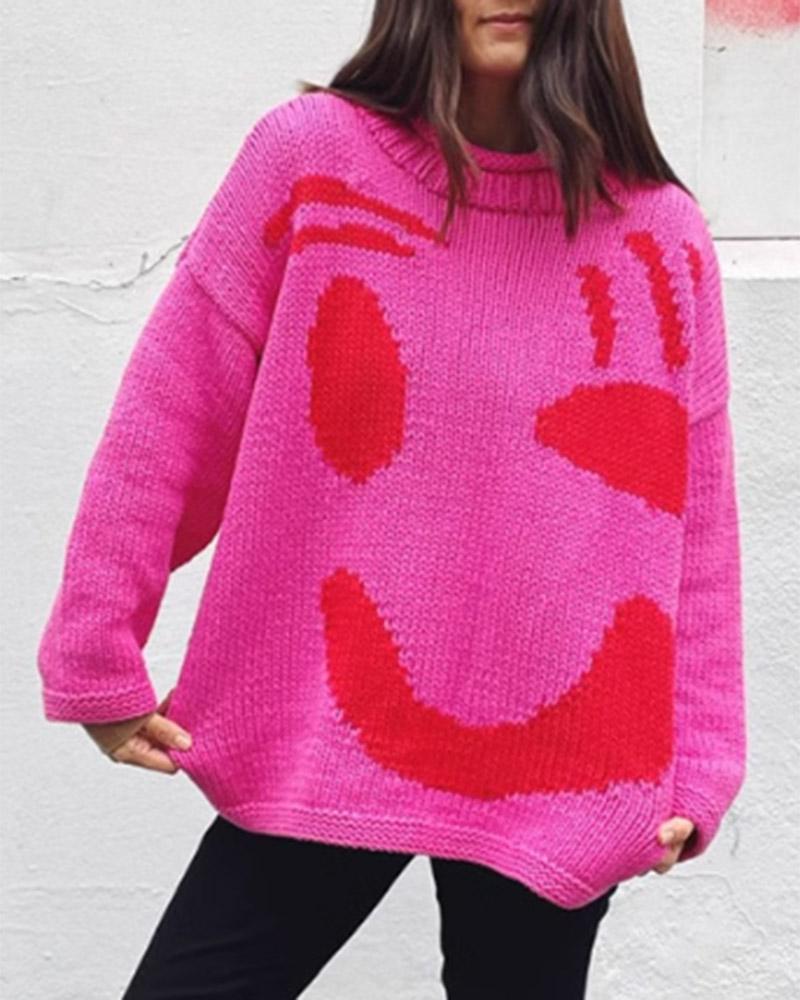 Multicolored Smiley Face Chunky Sweater