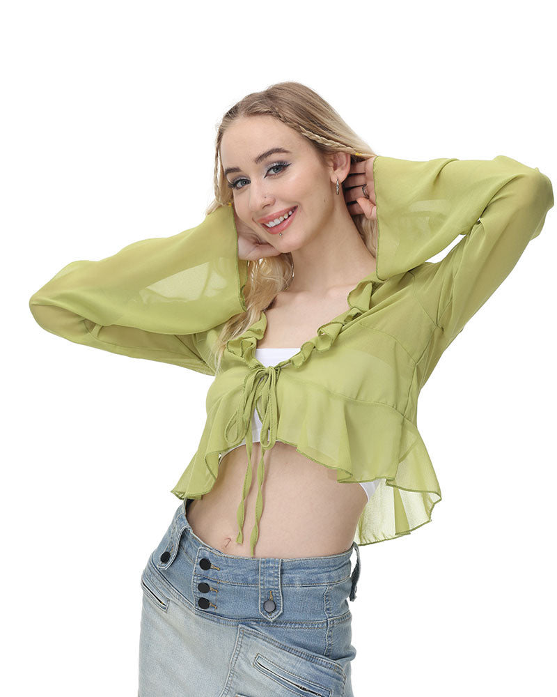 Ruffled Lime Split Blouse