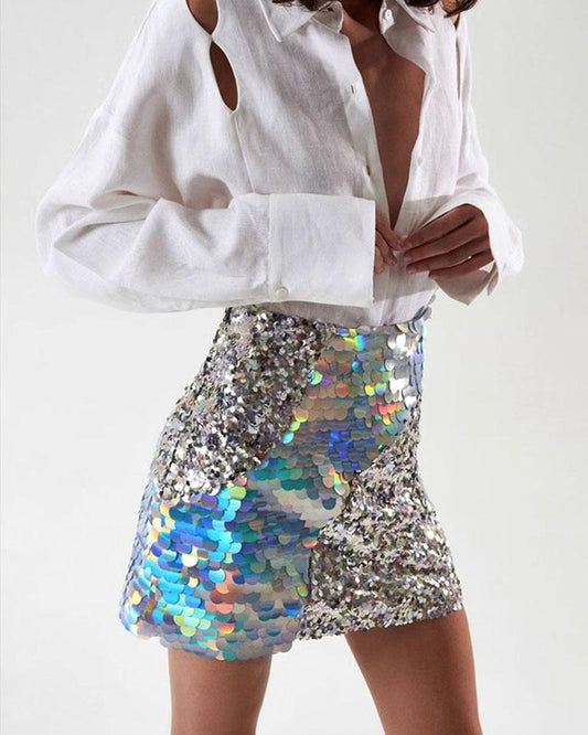 Sequin Silver Mini Skirt