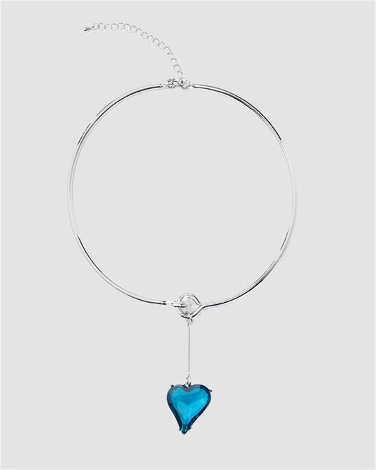 Bejeweled Blue Heart Necklace