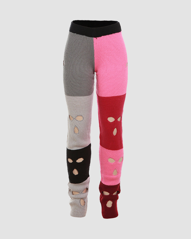 Candy Color Cut Out Knitted Pants