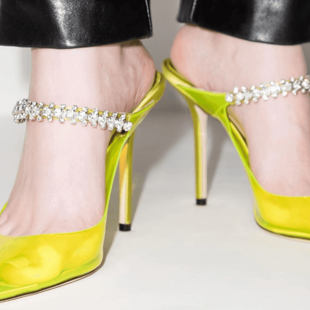 Jelly Beans Crystals Embellished Transparent Heels