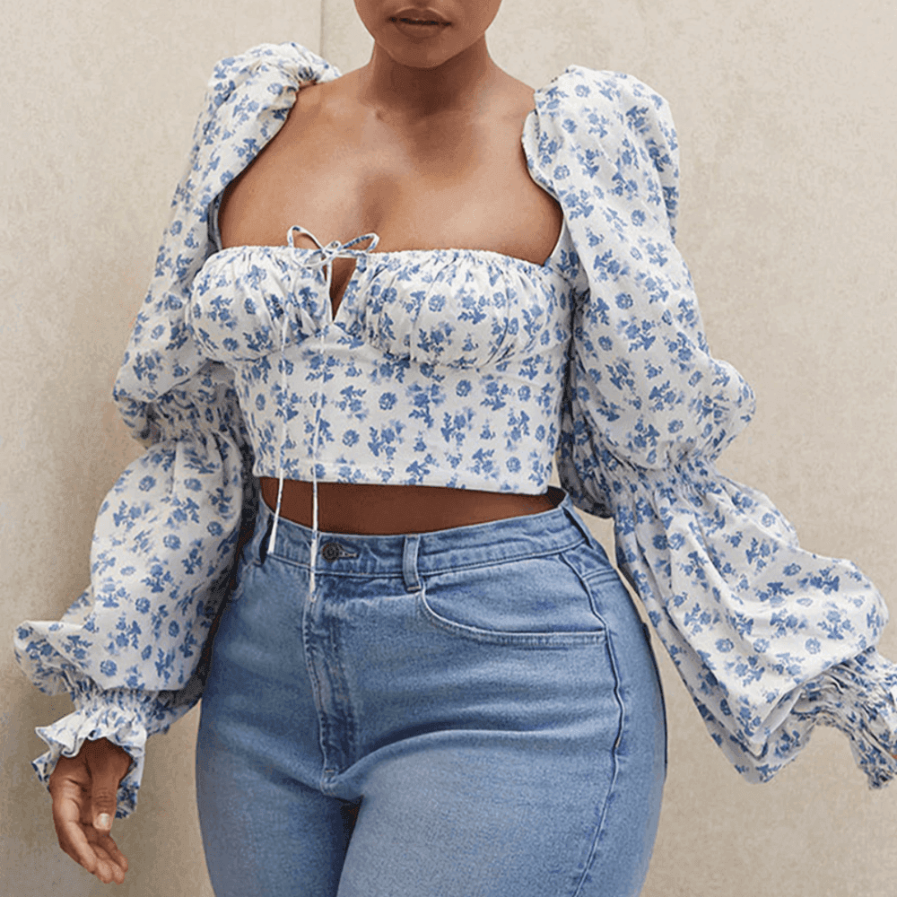 Trinity Puff Sleeve Ruched Crop Top