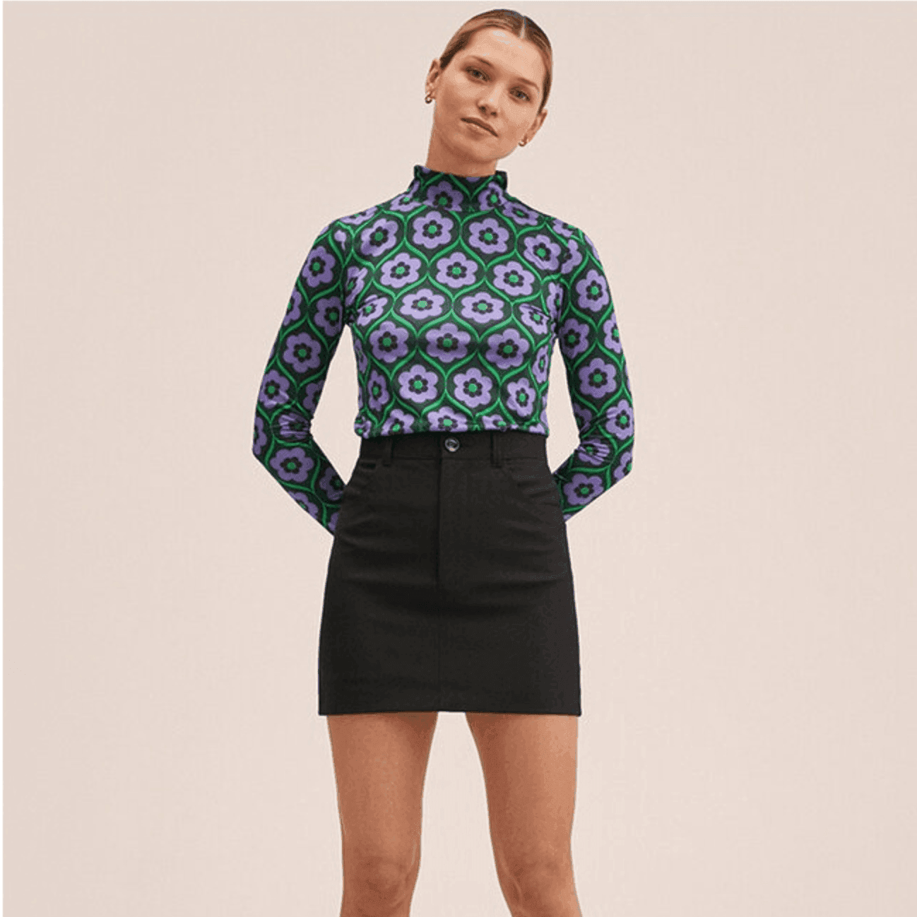 Pansy Floral Printed Turtleneck Top