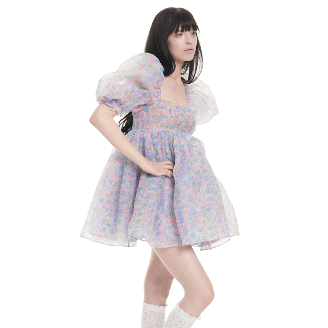 Paloma Sweet Pastel Floral Puff Mini Dress