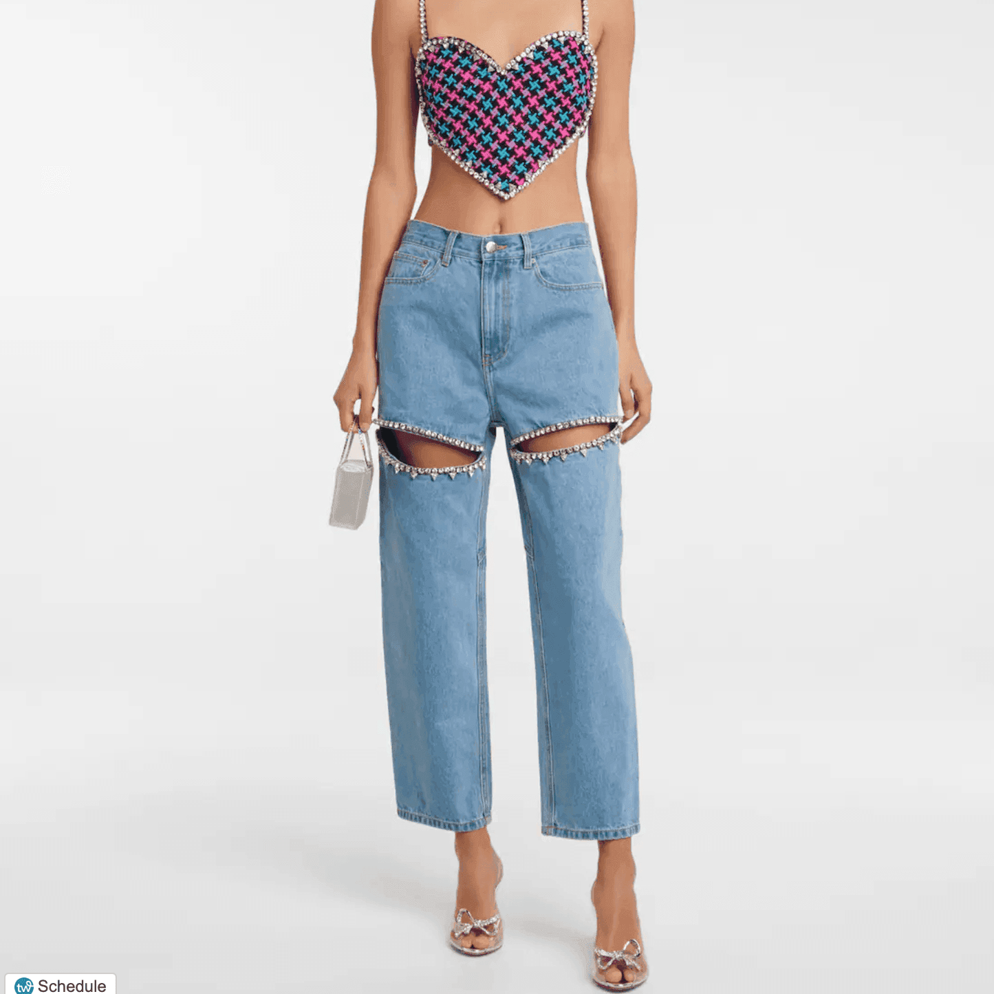 Disco Darling Embellished Cutout High-Rise Jeans